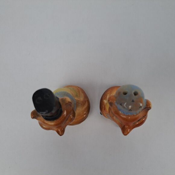 VTG Ceramic Fancy Fox Couple Cork Stopper Fox Salt Pepper Shakers Japan Mr Mrs - Picture 2 of 10